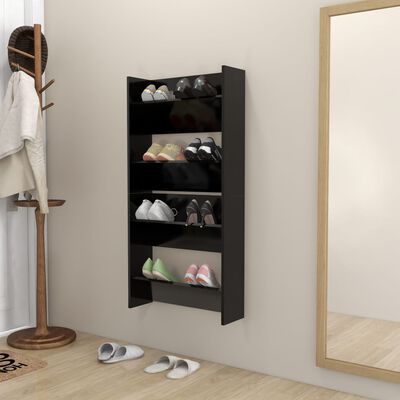 vidaXL Wall Shoe Cabinets 2 pcs Black 60x18x60 cm Engineered Wood