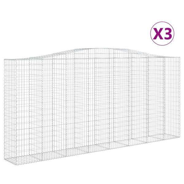 vidaXL Arched Gabion Baskets 3 pcs 400x50x180/200 cm Galvanised Iron