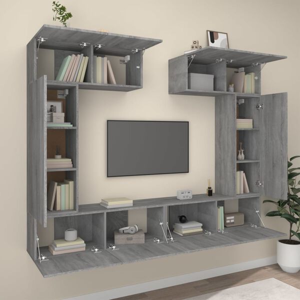 vidaXL 6 Piece TV Cabinet Set Grey Sonoma Engineered Wood