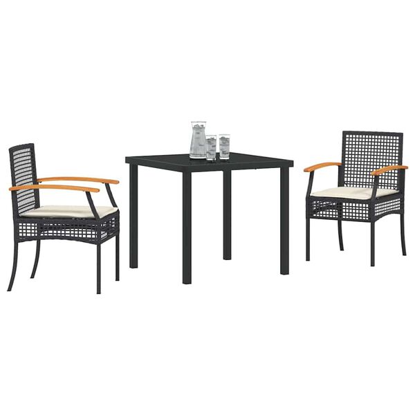 vidaXL Garden Dining Set 3 pcs Black Poly Rattan