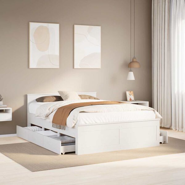 vidaXL Bed Frame without Mattress with Headboard White 140x190 cm Solid Wood Pine