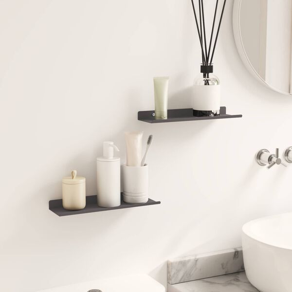 vidaXL Wall Shelf with Shelf Wall-mounted 2 pcs Black 30 x 9 x 2.5 cm