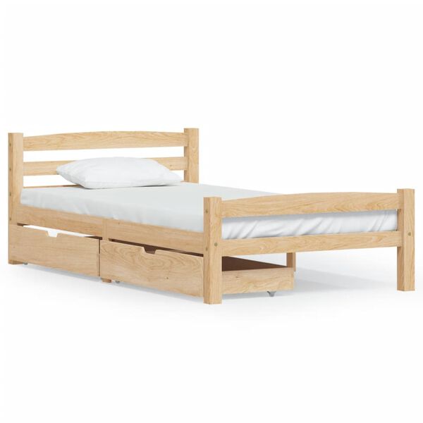 vidaXL Bed Frame without Mattress with 2 Drawers Solid Wood 90x200 cm