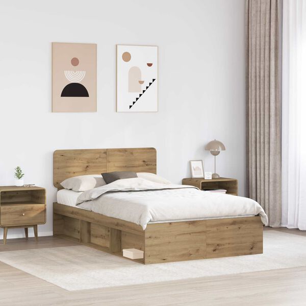 vidaXL Bed Frame Artisian Oak 120 x 190 cm Solid Pine Wood