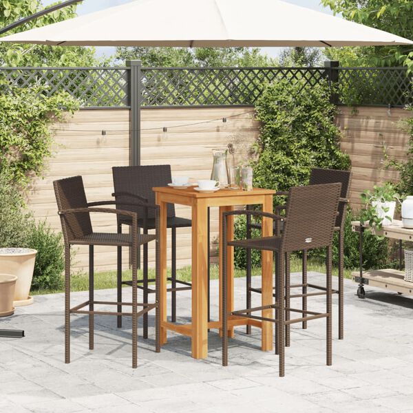 vidaXL 5 Piece Garden Bar Set Brown Solid Wood Acacia and Poly Rattan