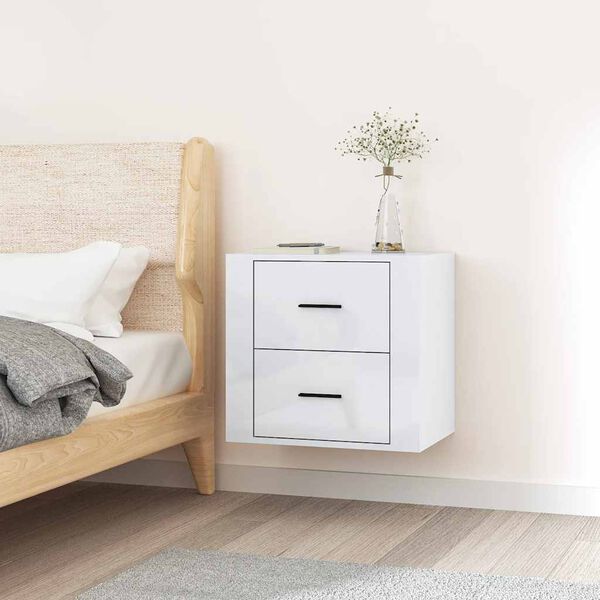 vidaXL Wall-mounted Bedside Cabinet High Gloss White 50x36x47 cm
