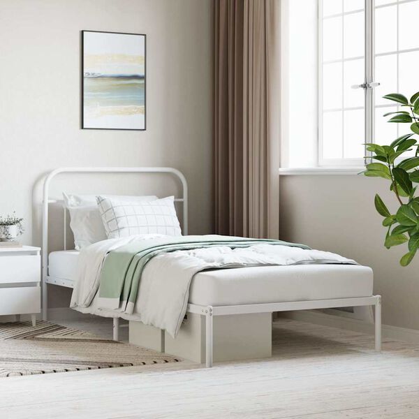 vidaXL Metal Bed Frame without Mattress with Headboard White 107x203cm
