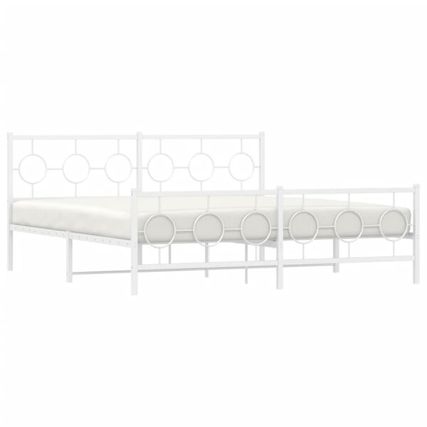 vidaXL Metal Bed Frame without Mattress with Footboard White 180x200cm