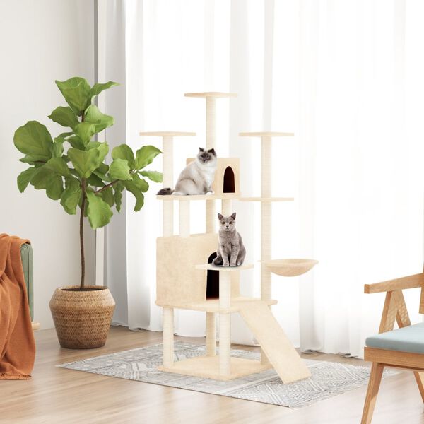 vidaXL Cat Tree with Sisal Scratching Posts Cream 154 cm