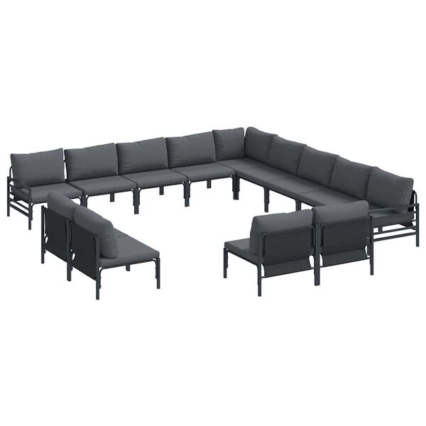 vidaXL Garden Sofa Set with Cushion 13 pcs Black Steel