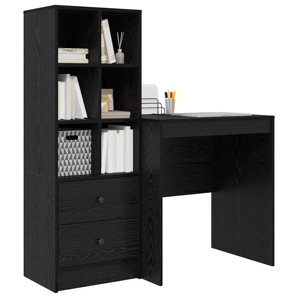vidaXL Desk with Drawer 2 pcs Black Oak