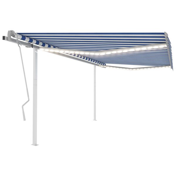 vidaXL Manual Retractable Awning with LED 4x3.5 m Blue and White