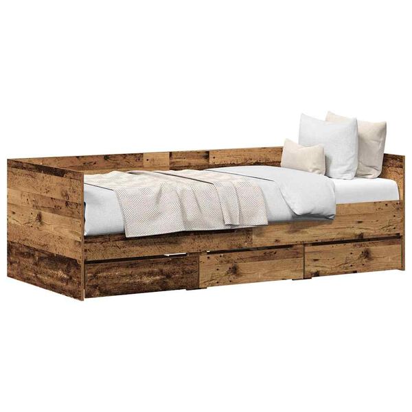 vidaXL Daybed Frame with Drawers Old wood 90 x 200 cm Engineered wood