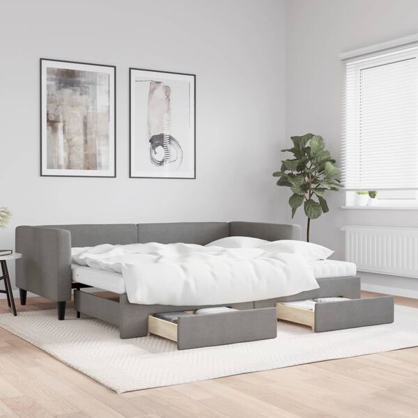 vidaXL Daybed with Trundle and Drawers Dark Grey 90x190 cm Fabric