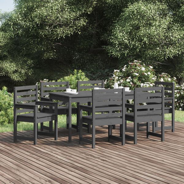 vidaXL 7 Piece Garden Dining Set Grey Solid Wood Pine