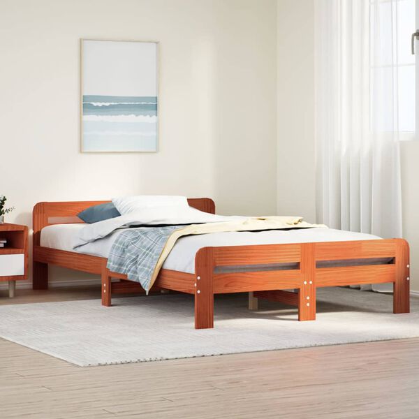 vidaXL Bed Frame without Mattress Wax Brown 120x190 cm Small Double Solid Wood Pine