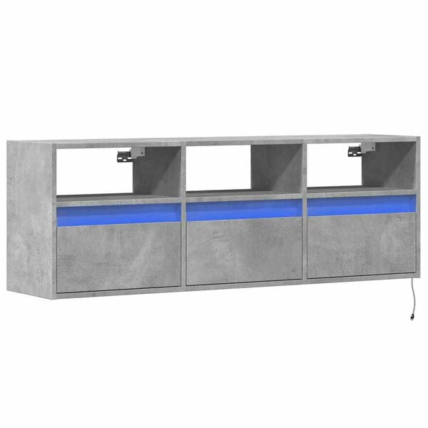 vidaXL TV Wall Cabinet with LED Lights Concrete Grey 130x31x45 cm