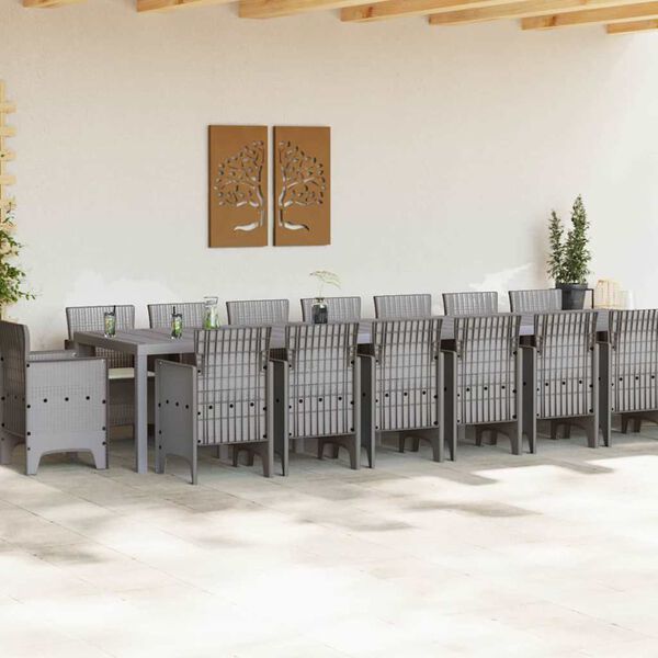 vidaXL Garden Dining Set with Cushions 17 pcs Light Grey PP