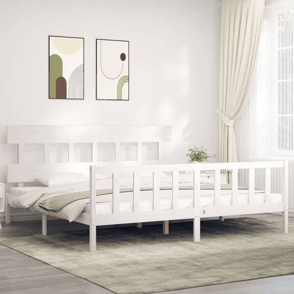 vidaXL Bed Frame without Mattress White Super King Size Solid Wood Pine