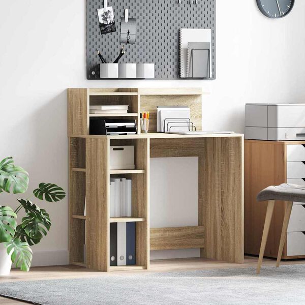 vidaXL Desk with Shelf Sonoma Oak 90 x 48 x 101.5 cm Engineered Wood