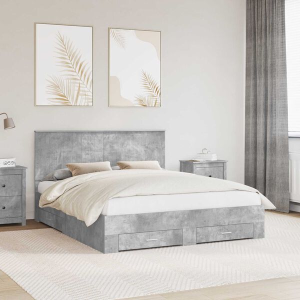 vidaXL Bed Frame Concrete Grey 160 x 200 cm Engineered Wood