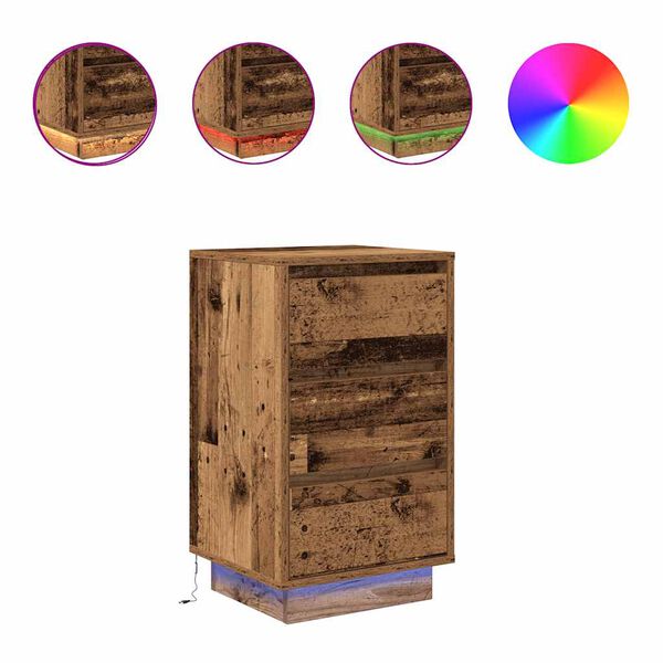 vidaXL Bedside Cabinet with LED Lights&nbsp;Old Wood 38x34x65 cm