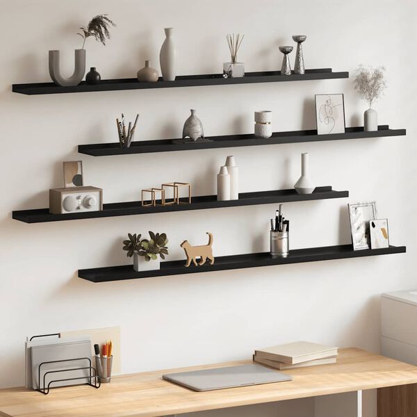 vidaXL Wall Shelves 4 pcs Black 115x9x3 cm