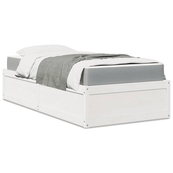 vidaXL Bed with Mattress White 90x190 cm Single Solid Wood Pine