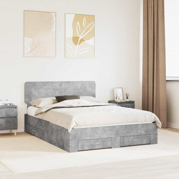 vidaXL Bed Frame Concrete Grey 140 x 190 cm Engineered Wood