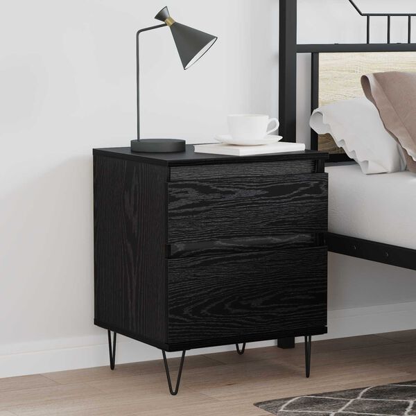 vidaXL Bed Cabinet Black Oak 40 x 35 x 50 cm Engineered Wood