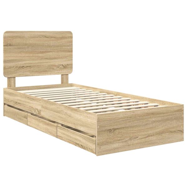 vidaXL Bed Frame with Drawer Sonoma Oak 75 x 190 cm Engineer Wood