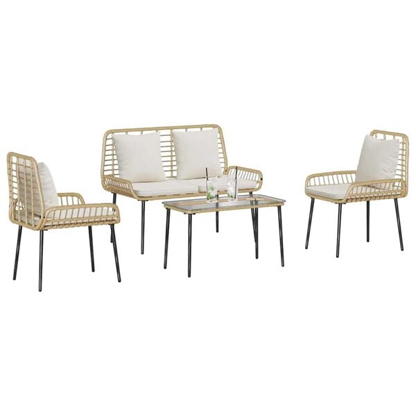 vidaXL Garden Furniture Set 4 pcs Black and Cream Poly Rattan