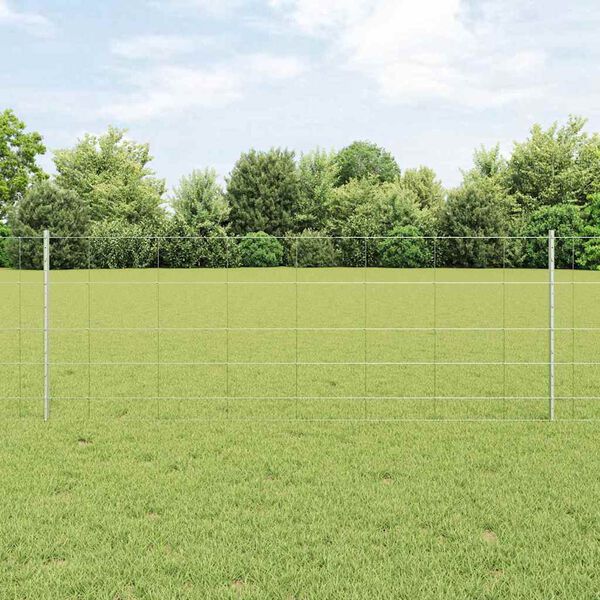vidaXL Fence with Post Silver 0.8 x 50 m Steel