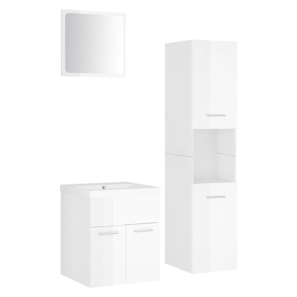 vidaXL Bathroom Furniture Set High Gloss White Engineered Wood