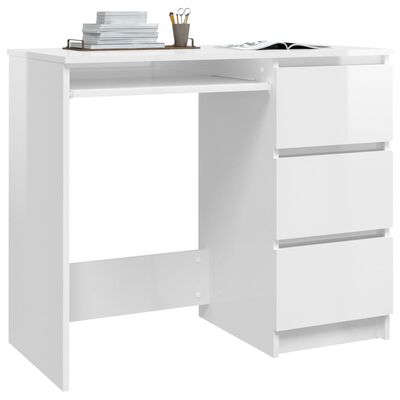 vidaXL Desk High Gloss White 90x45x76 cm Engineered Wood