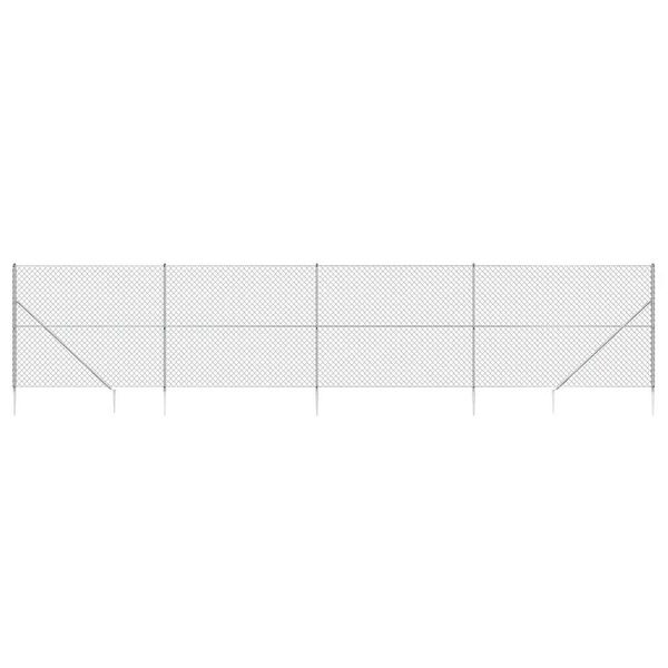 vidaXL Chain Link Fence with Spike Anchors Silver 1.6x10 m