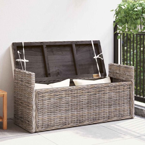 vidaXL Storage Bench with Cushion Grey 110 x 40 x 50 cm Rattan