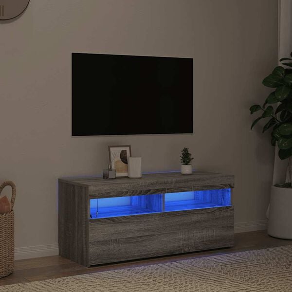 vidaXL TV Cabinet with LED Lights Grey Sonoma 90x35x40 cm