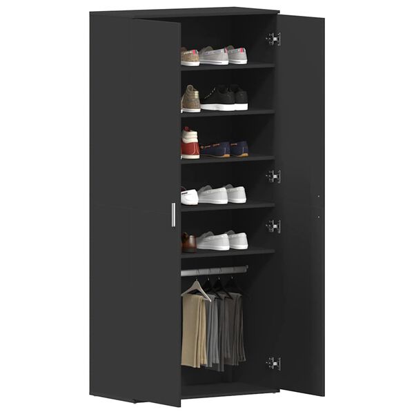 vidaXL Shoe Cabinet with Shelf Black 80 x 39 x 178 cm Engineered Wood