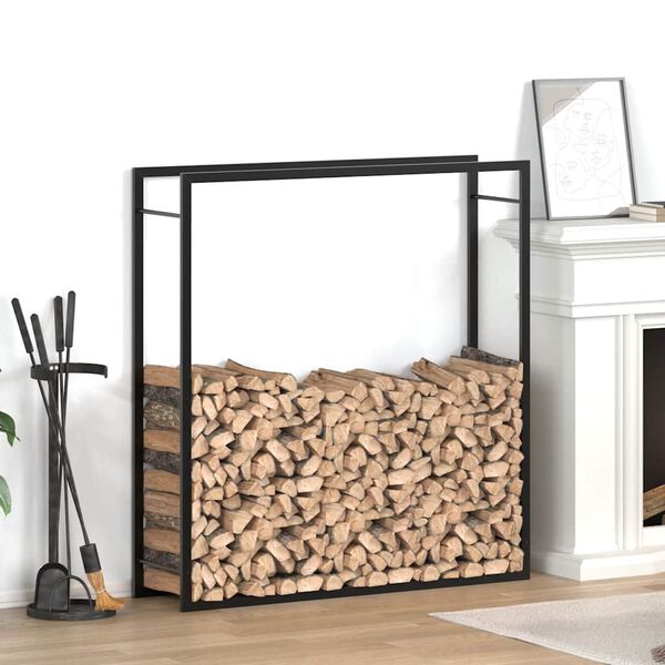 vidaXL Firewood Rack Matt Black 110x28x116 cm Steel