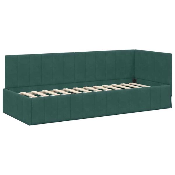 vidaXL Corner Bed Frame Dark Green 80 cm x 200 cm Velvet