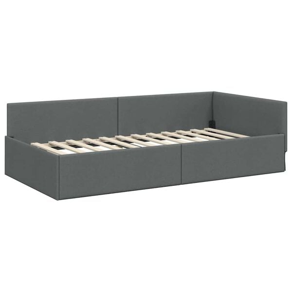 vidaXL Corner Bed Frame with Headboard Dark Grey 90 cm x 190 cm Velvet