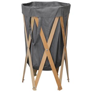 vidaXL Folding Laundry Basket Grey Wood and Fabric