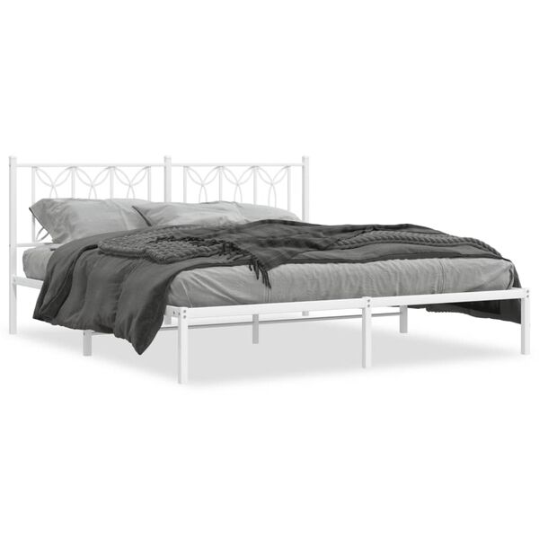 vidaXL Metal Bed Frame without Mattress with Headboard White 183x213cm