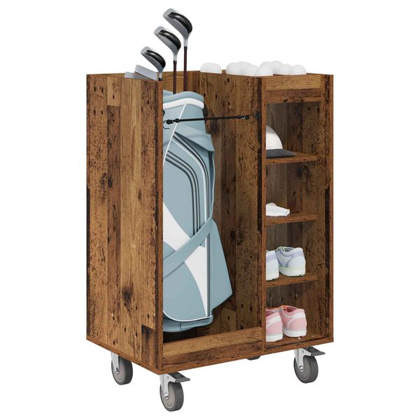 vidaXL Golf Cabinet with Wheel Plain Old Wood 65 x 45 x 98 cm