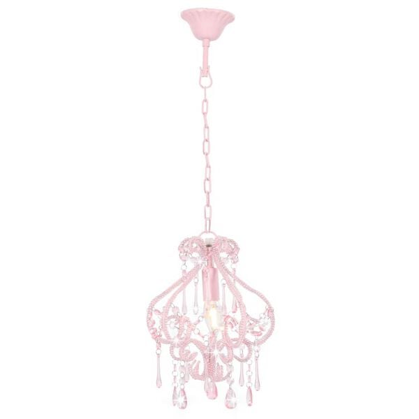 vidaXL Ceiling Lamp with Beads Pink Round E14