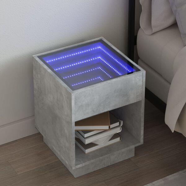 vidaXL Bedside Table with Infinity LED Concrete Grey 40x40x50 cm