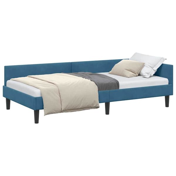 vidaXL Corner Bed Frame with Headboard Blue 90 cm x 190 cm Velvet