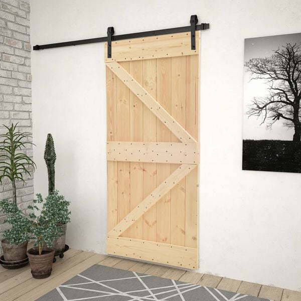 vidaXL Sliding Door with Hardware Set 90x210 cm Solid Pine Wood