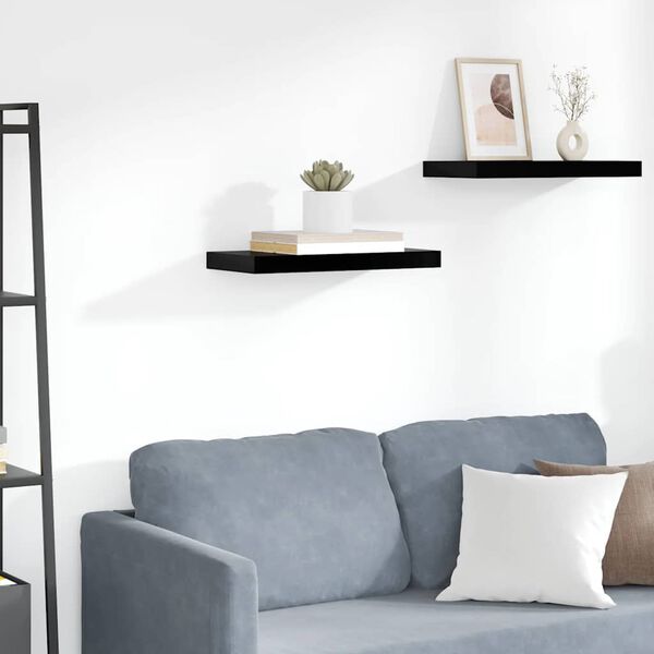 vidaXL Floating Wall Shelf High Gloss Black 50x23x3.8 cm MDF